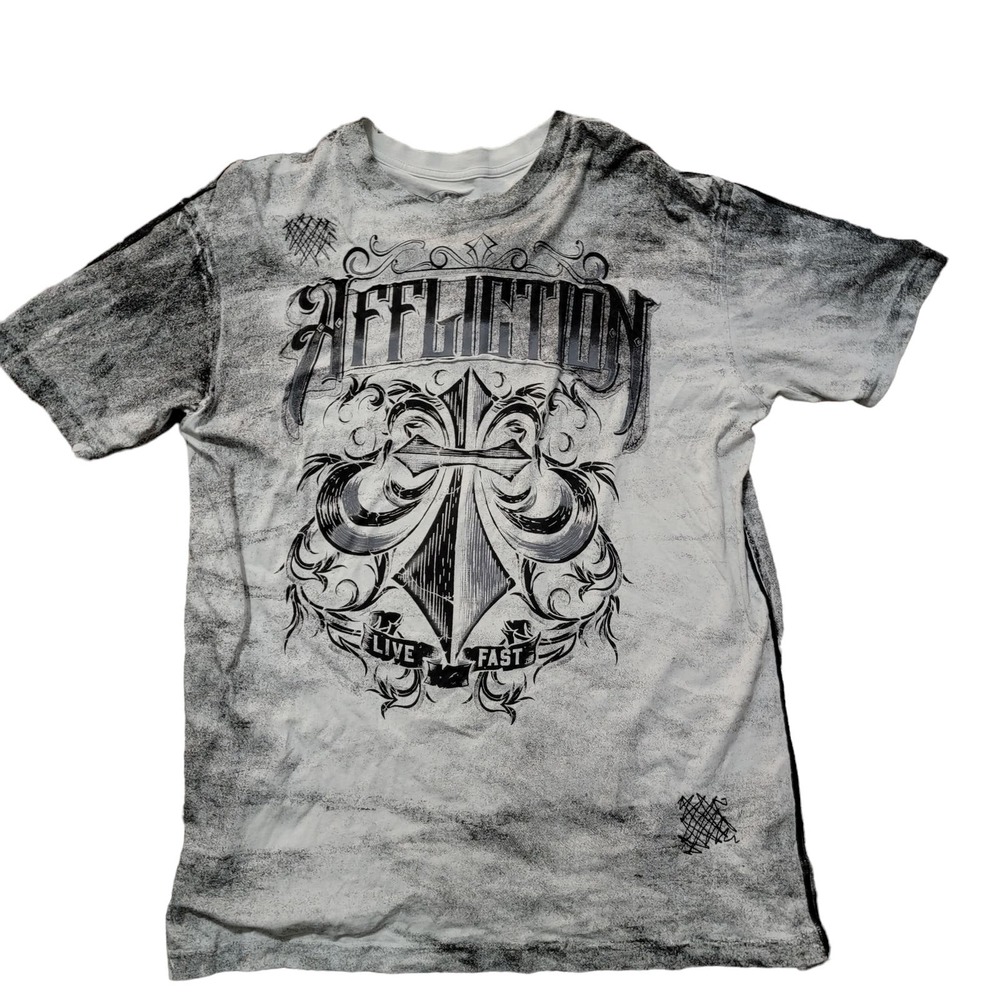 Affliction men's short sleeve tshirt crosses size 2X grey‎ black